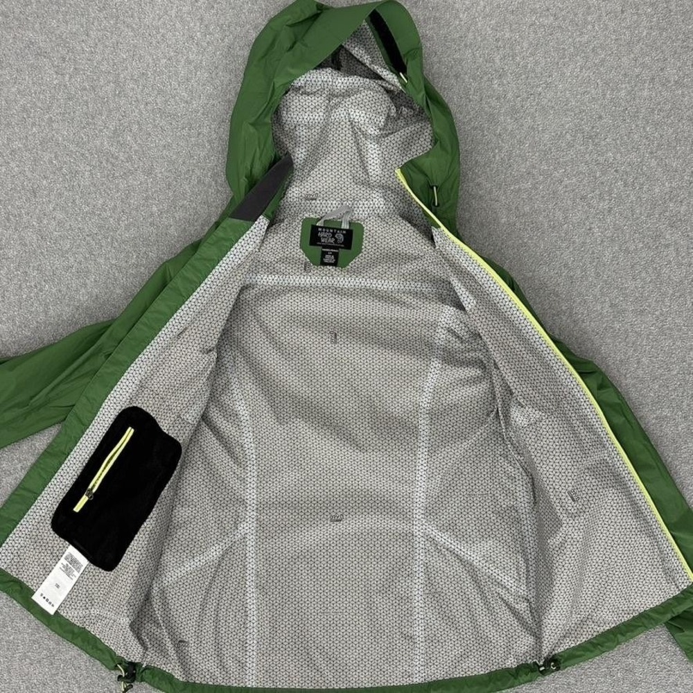 Mountain Hardwear Jacket Small Green Dry Q EVAP Plasmic Hooded Rain Shell Hiking - Picture 7 of 16